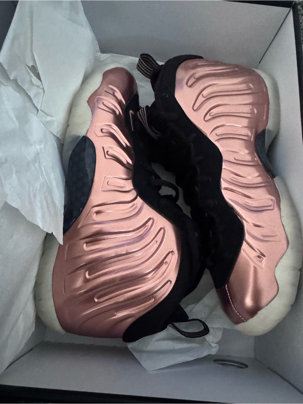 Nike Kids Metallic Rose Gold and Black Foamposite Sneakers
